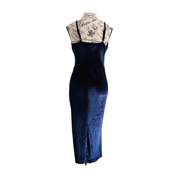 Double Crazy Midnight Blue Velvet Dress – Ruched Front with Slit | S - Picture 7 of 9